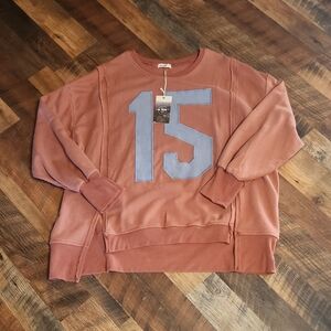 Rust Red Womens Pullover Sweater with Blue '15' Applique